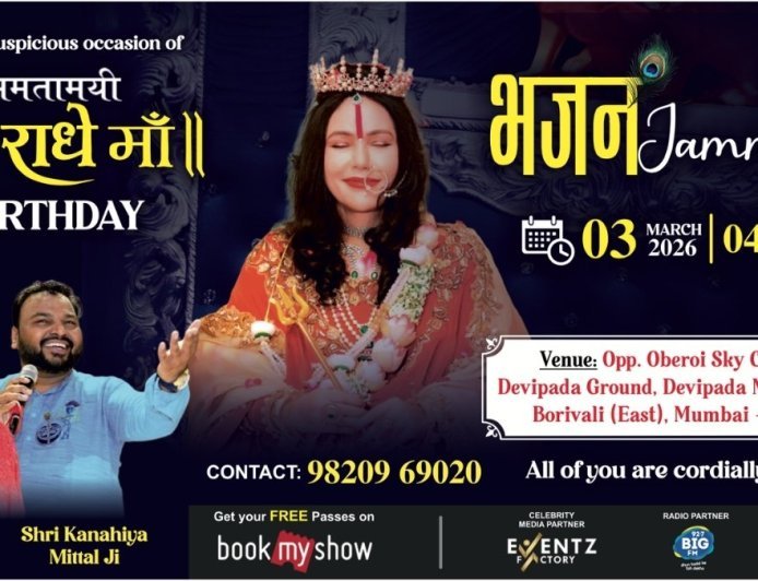 An evening of Divine Harmony – Bhajan Jamming and Radhe Maa Janam Utsav 2026 at Borivali East, opp Oberoi Sky City Mall